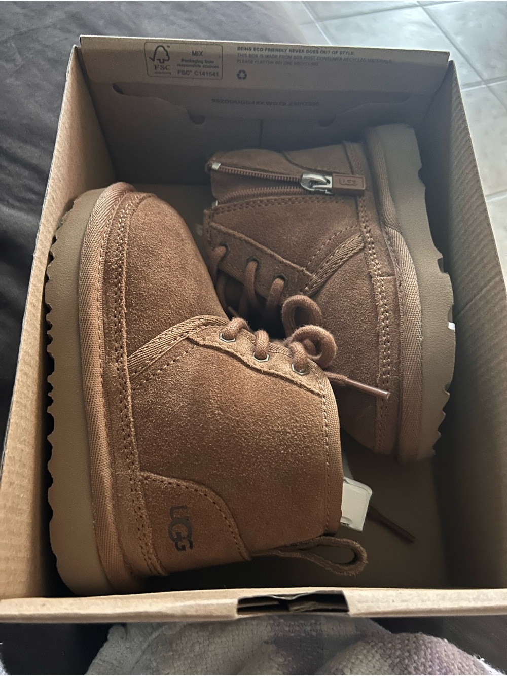 UGG Kids Chestnut Suede Ankle Boots with Side Zipper